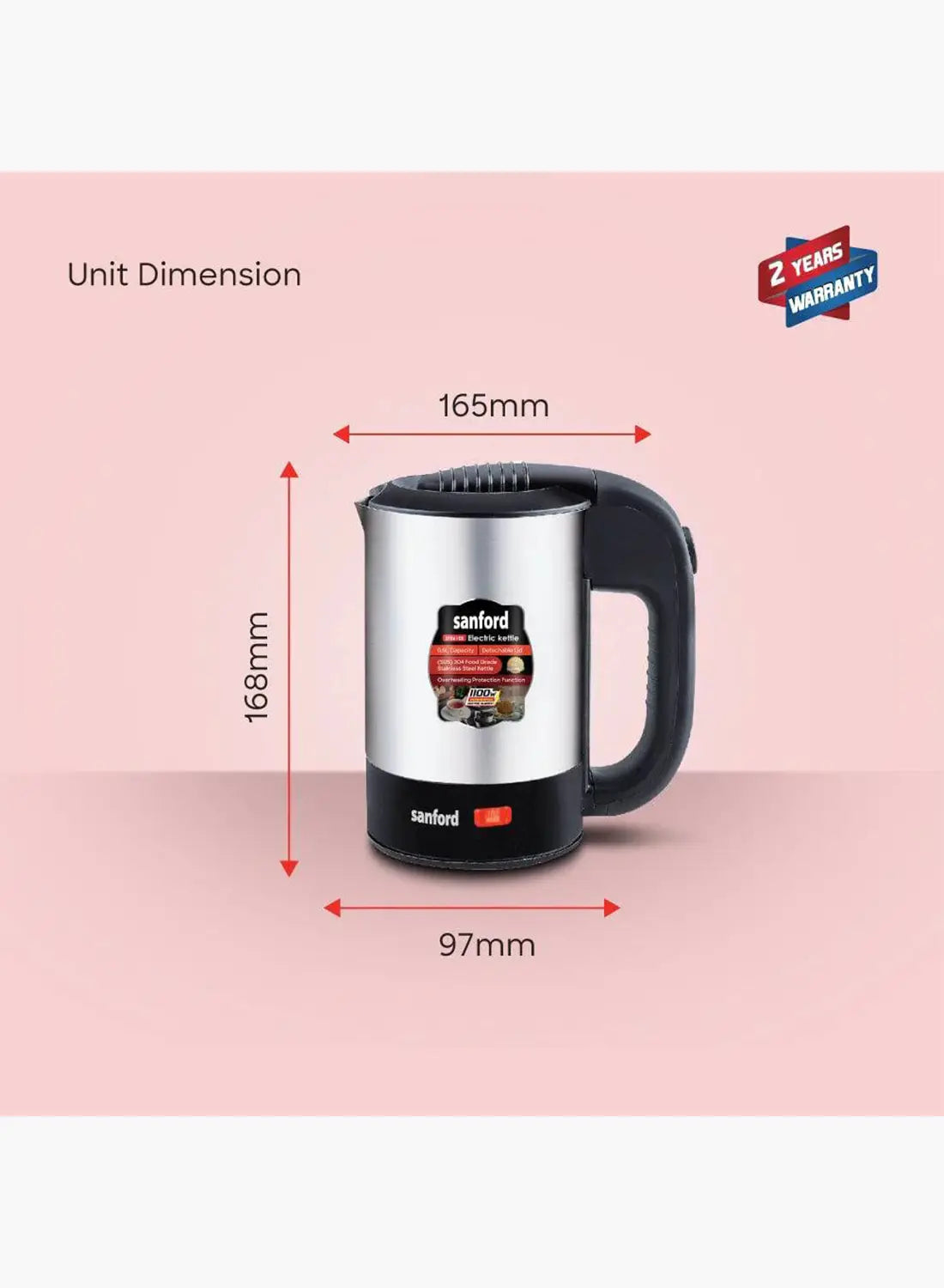 Sanford SF861EK BS Travel Electric Kettle 0.5L 1100W | Stainless Steel | Compact | Auto Shut-Off | Portable
