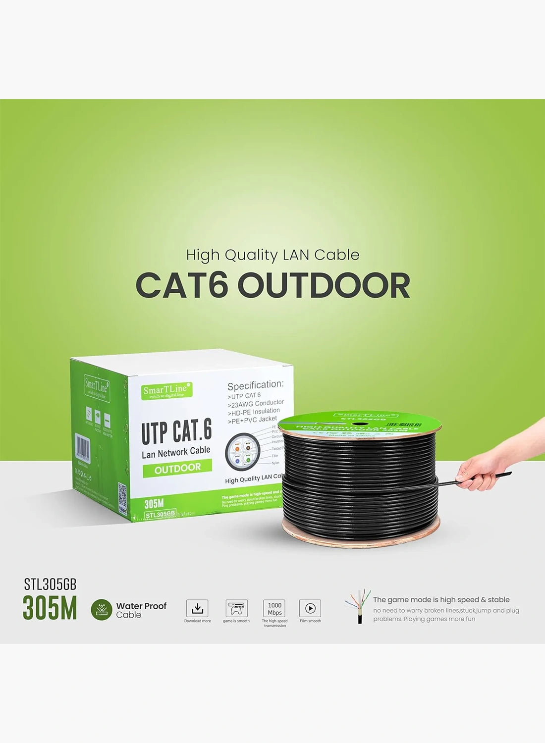 SMARTLINK CAT6 OUTDOOR Network Cable Roll - STL305GB
