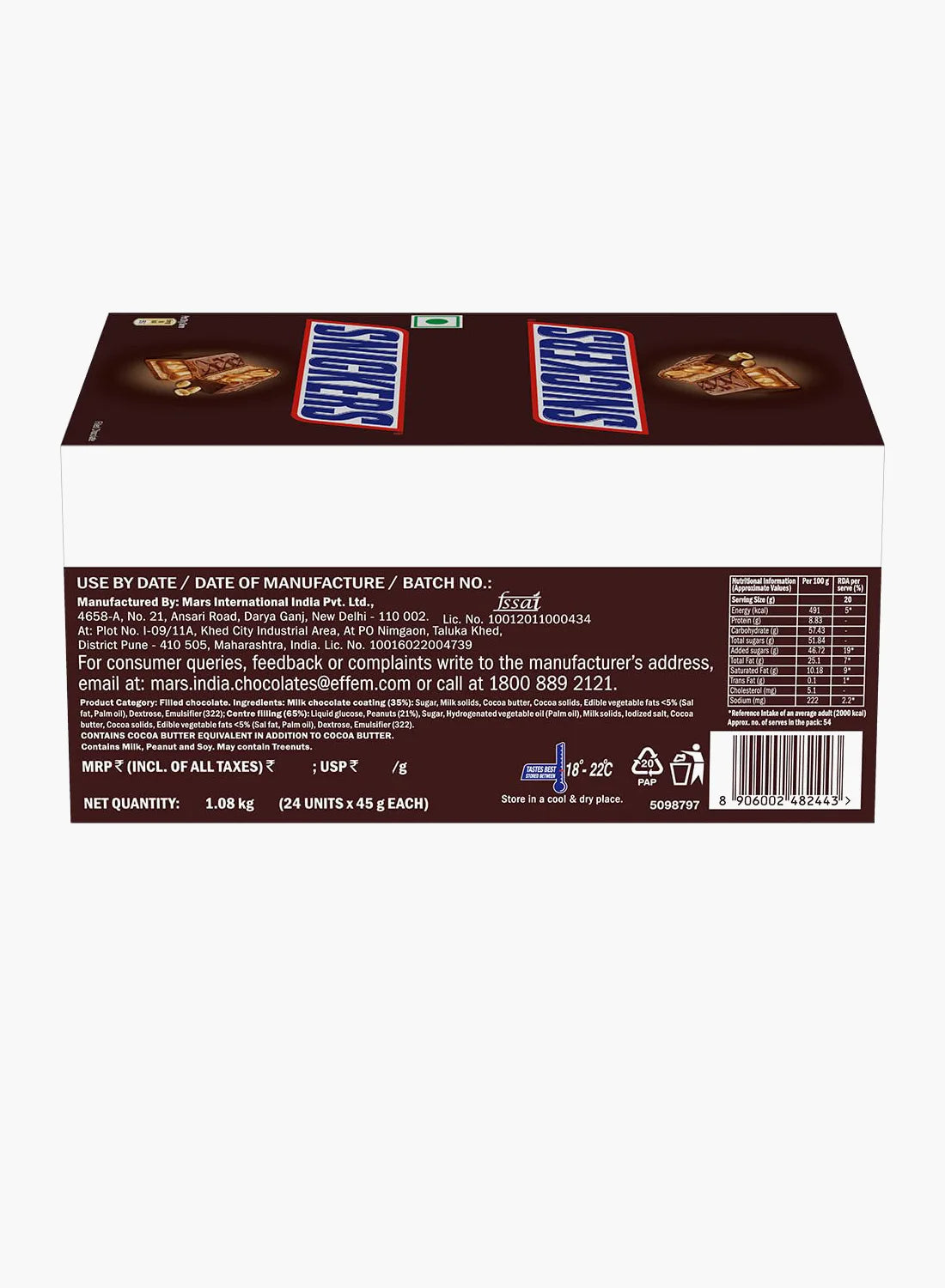 SNICKERS Peanut Filled Chocolate Bars (24-Pack Bulk Box)