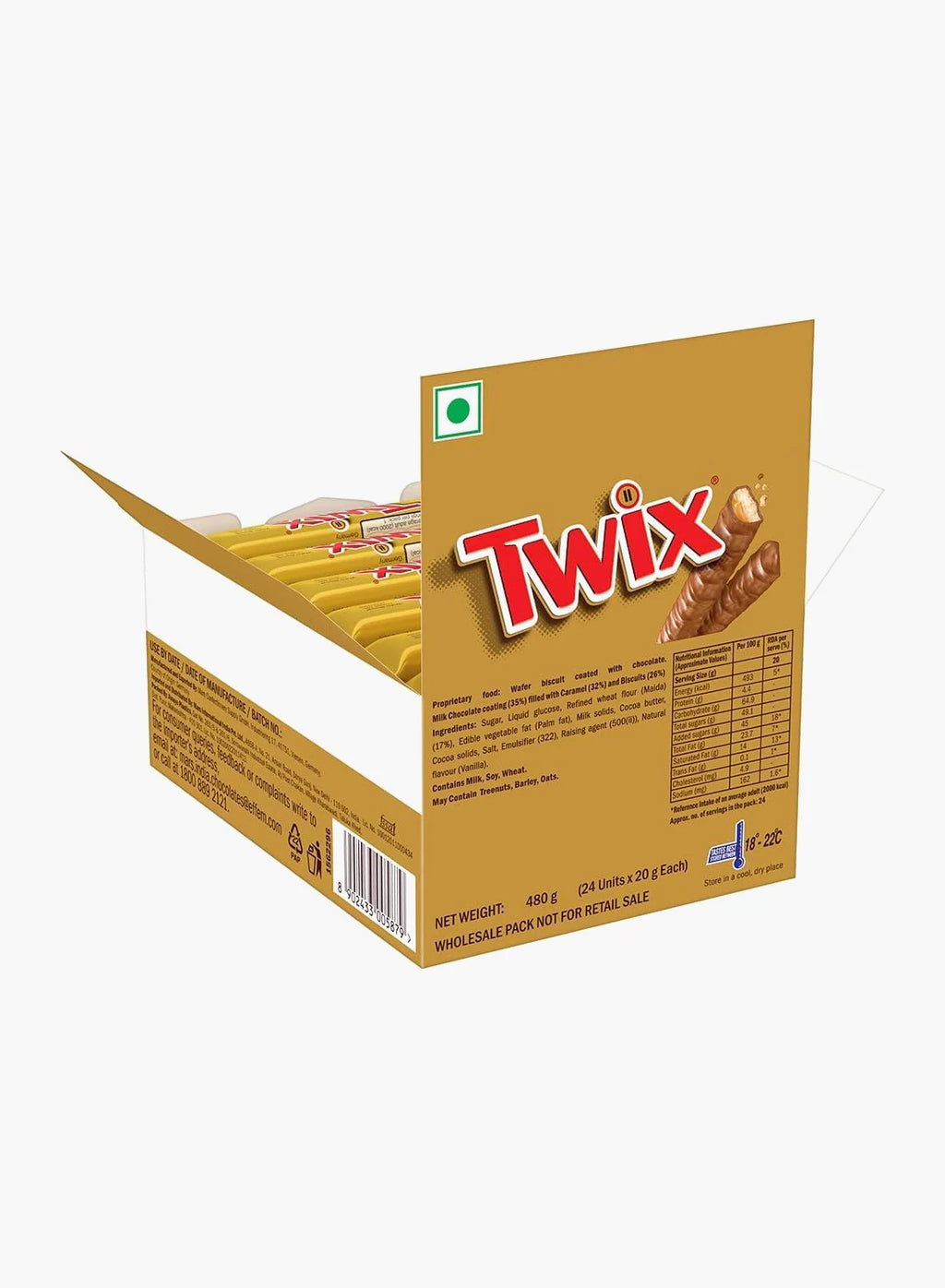 Twix Caramel Cookie Chocolate Bar | Milk Chocolate with Caramel & Crunchy Cookie | 20g x 24 Pack (480g)