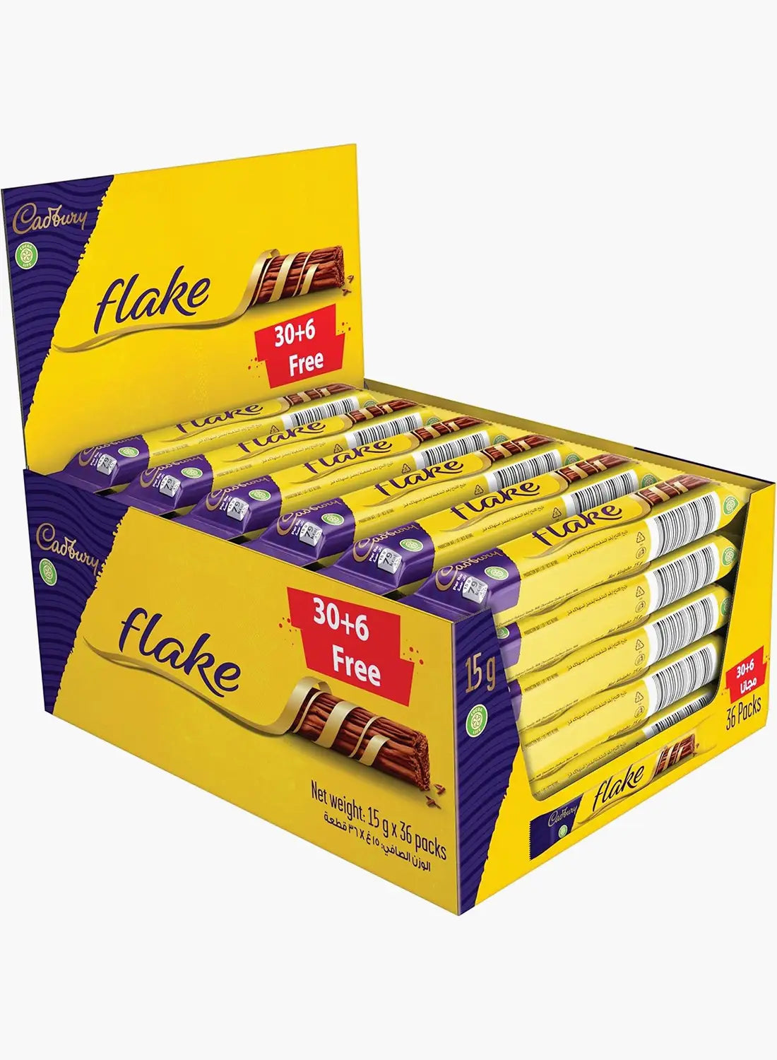 Cadbury Flake Milk Chocolate Bar | Crumbly & Flaky Chocolate Snack | 15g x 36 Pack (30+6 Free) UK Import